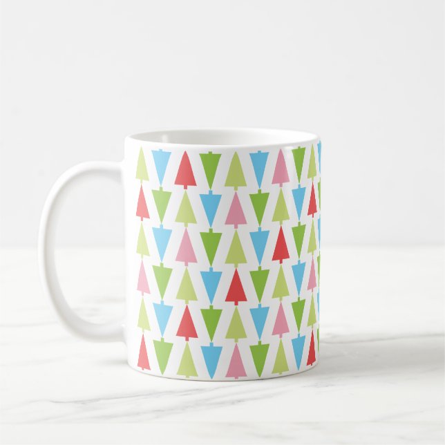 Christmas Tree Modern Holiday Pattern Multicolor Coffee Mug (Left)