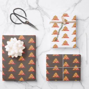 Christmas Tree Modern Orange Brown Pattern Wrapping Paper Sheet