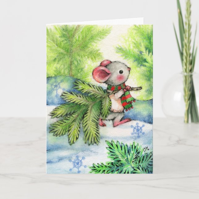 Christmas Tree Mouse Cute Animal Holiday Card (Front)