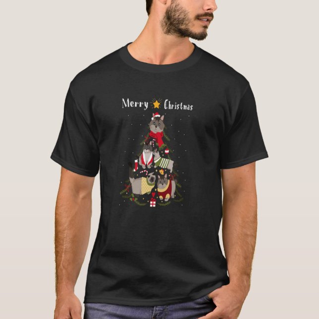 Christmas Tree Munchkin Cat Lover Xmas Cat Owner P T-Shirt (Front)