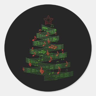Christmas Tree Musical Notes Song Xmas Musician Classic Round Sticker