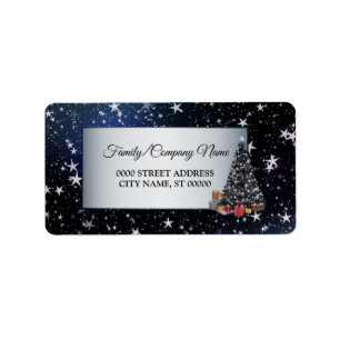 Christmas Tree Navy Blue Holidays Return Address Label