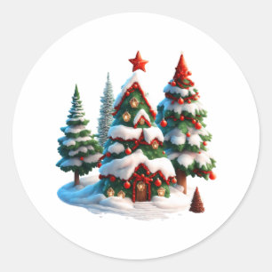 Christmas tree, new year stickers, art Christmas Classic Round Sticker