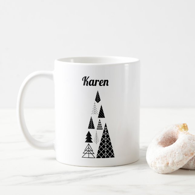 Christmas Tree Newlywed Couple Friend Minimalist Coffee Mug (With Donut)