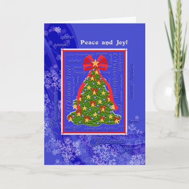 Christmas Tree O Tannenbaum Snowflakes Peace & Joy Holiday Card (Front)