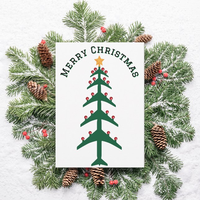 Christmas Tree of Airplanes & Photo Minimalist  Holiday Card (Creator Uploaded)