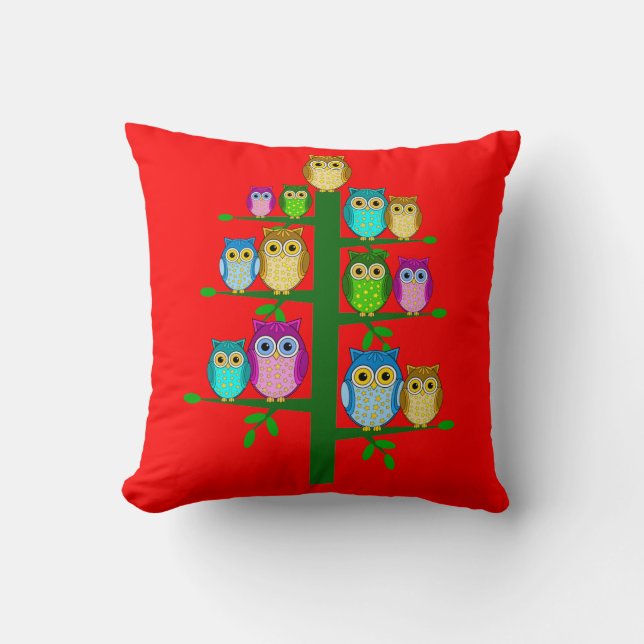 Christmas tree of owls throw pillow (Front)