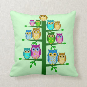 Christmas tree of owls throw pillow