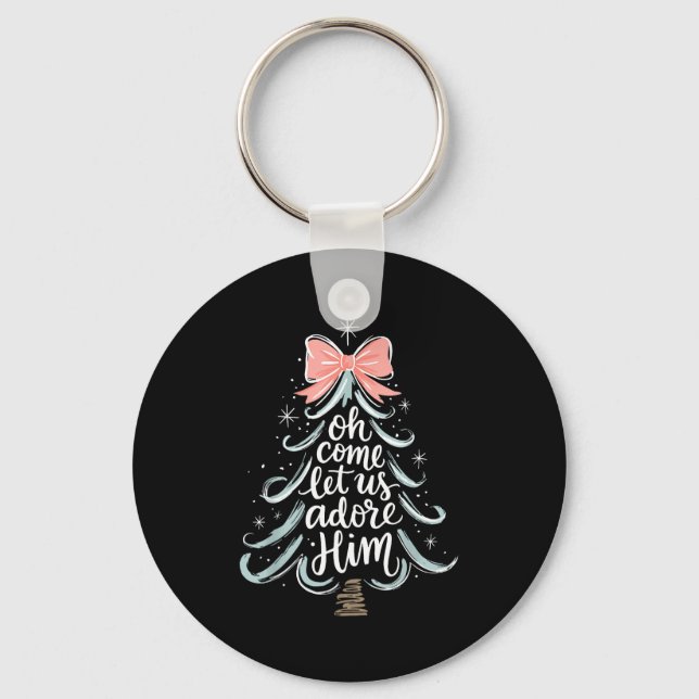 Christmas Tree Oh Come Let Jesus Us Adore Him Coqu Keychain (Front)