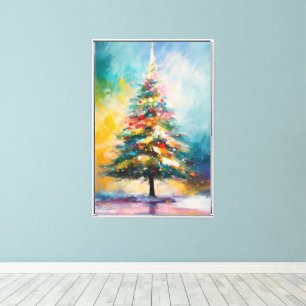 Christmas Tree Oil Art Pastel Splatter Canvas Print