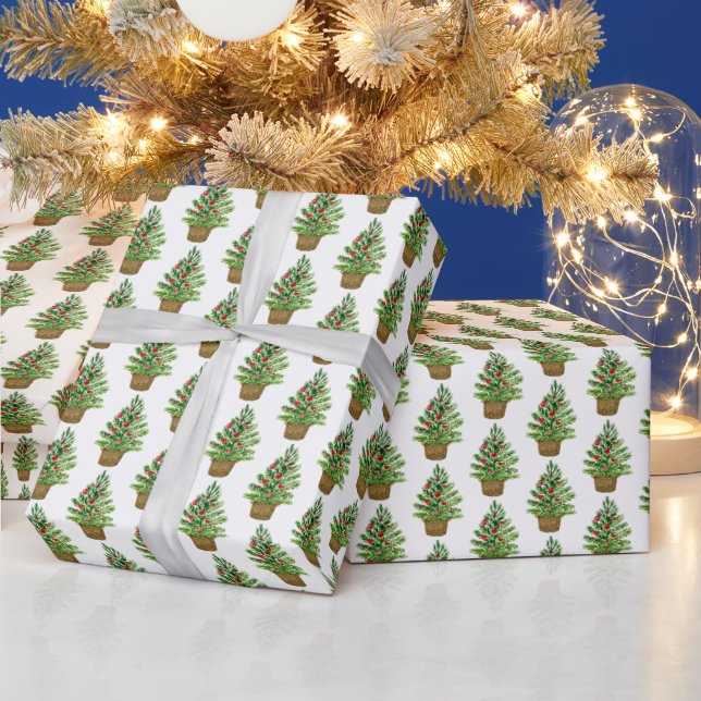 Christmas Tree on a Wicker Basket Pattern Holiday Wrapping Paper (Holidays)