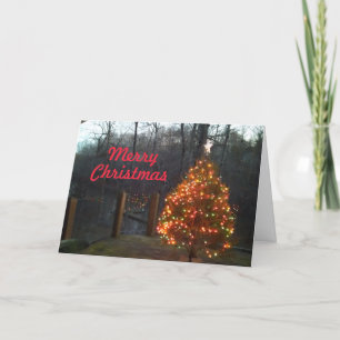 Christmas Tree on Back Deck With Trees & Lake Holiday Card