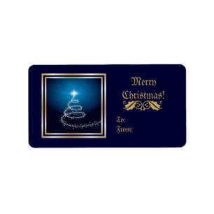 Christmas Tree On Glowing Blue Avery Label