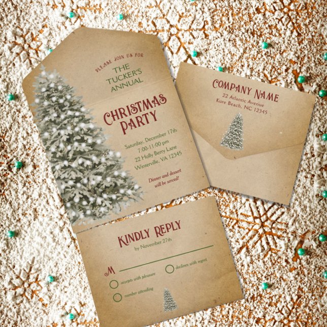 Christmas Tree on Parchment Company Holiday Party All In One Invitation (Creator Uploaded)