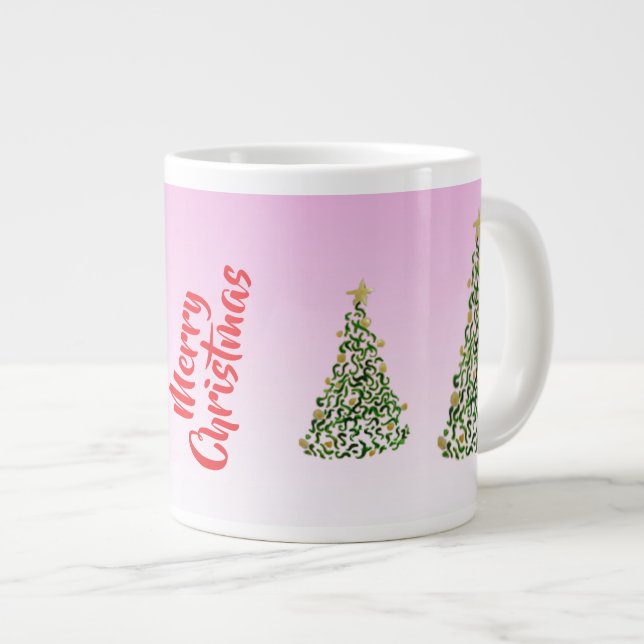Christmas Tree on Pink Background Specialty Mug (Front Right)