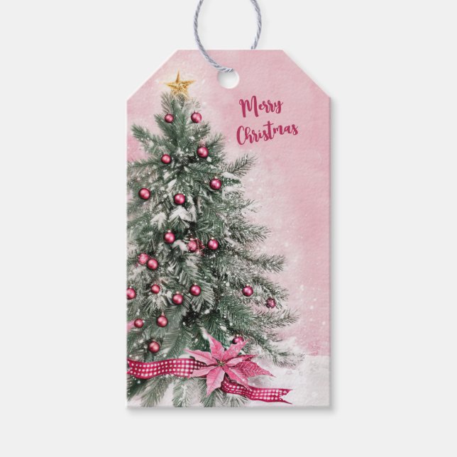 Christmas Tree on Pink  Gift Tags (Front)