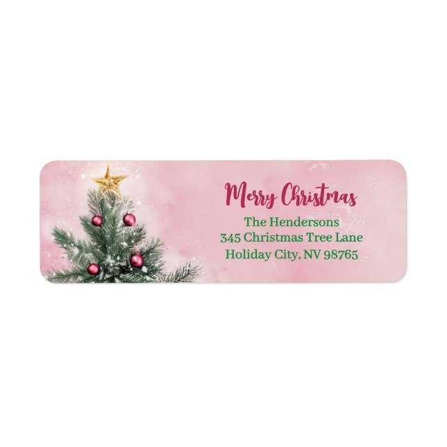 Christmas Tree on Pink Return Address Label (Front)