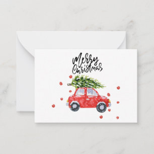 Christmas tree on red car   card