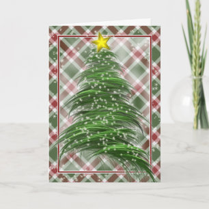 Christmas Tree on Red Green and White Plaid Holiday Card