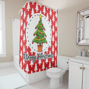 Christmas Tree on Red Pines Pattern - Merry Xmas