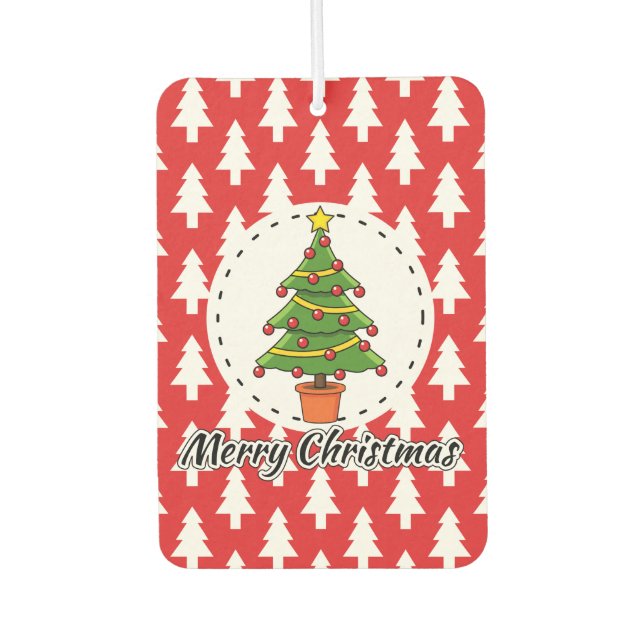Christmas Tree on Red Pines Pattern - Merry Xmas Air Freshener (Front)