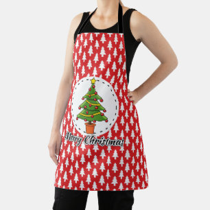 Christmas Tree on Red Pines Pattern - Merry Xmas Apron