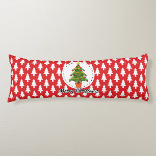 Christmas Tree on Red Pines Pattern - Merry Xmas Body Pillow