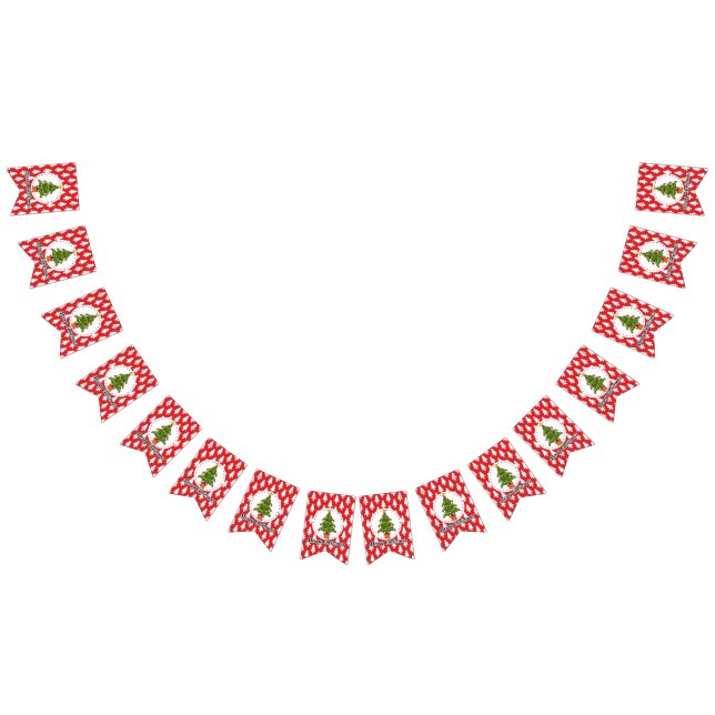 Christmas Tree on Red Pines Pattern - Merry Xmas Bunting Flags (All)