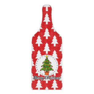 Christmas Tree on Red Pines Pattern - Merry Xmas Cutting Board