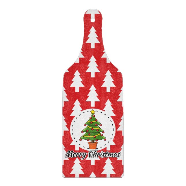 Christmas Tree on Red Pines Pattern - Merry Xmas Cutting Board (Front)