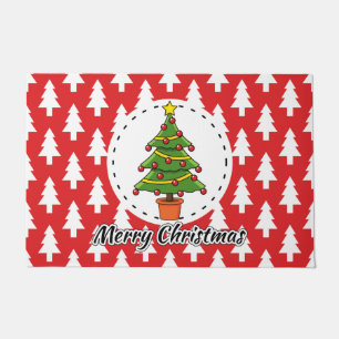 Christmas Tree on Red Pines Pattern - Merry Xmas Doormat