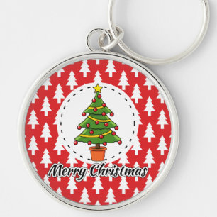 Christmas Tree on Red Pines Pattern - Merry Xmas Keychain