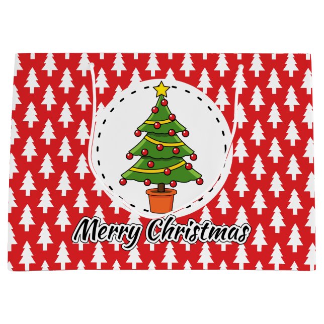 Christmas Tree on Red Pines Pattern - Merry Xmas Large Gift Bag (Front)