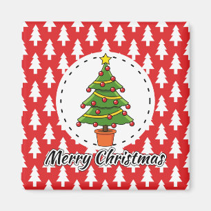 Christmas Tree on Red Pines Pattern - Merry Xmas Magnet