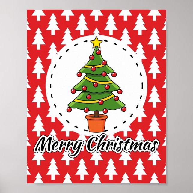 Christmas Tree on Red Pines Pattern - Merry Xmas Poster (Front)