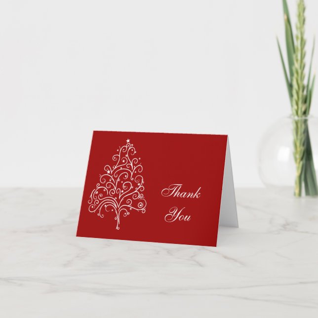 Christmas Tree on Red Thank You Card (Front)