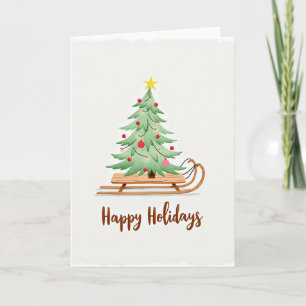 Christmas Tree on Sled Greeting Card