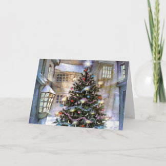 Christmas tree on street holiday card
