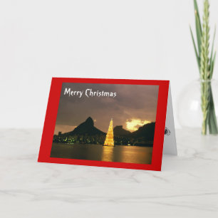 Christmas tree on the lake holiday card