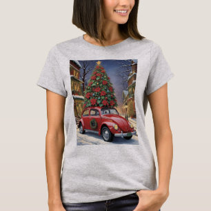 Christmas Tree On Top Of Red Hippie Bug Car