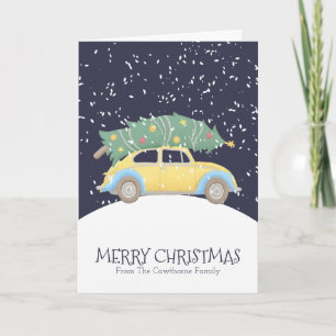 Christmas Tree on Yellow Car Personalized Holiday Card