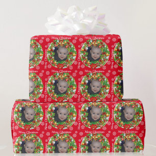 Christmas Tree Ornament Baby Kids Photo Template W Wrapping Paper