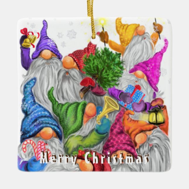 Christmas Tree Ornament Gnomes Party Fun (Front)