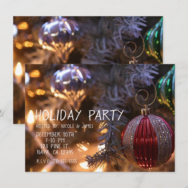 Christmas Tree Ornament Holiday Lights Party Invitation (Front/Back)