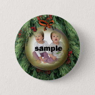 Christmas Tree Ornament Photo Frame 2 Inch Round Button