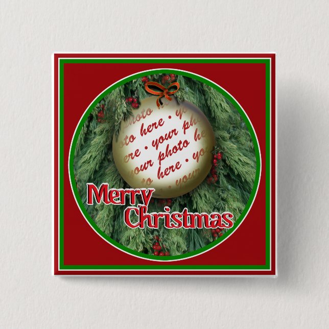 Christmas Tree Ornament Photo Frame 2 Inch Square Button (Front)