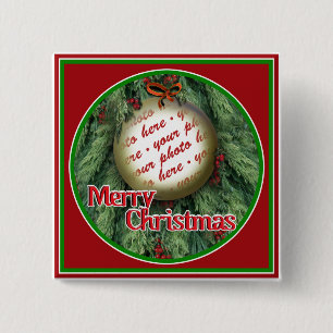 Christmas Tree Ornament Photo Frame 2 Inch Square Button