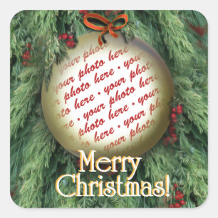 Christmas Tree Ornament Photo Frame Square Sticker