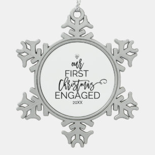 Christmas Tree Our First Christmas Engaged Snowflake Pewter Christmas Ornament