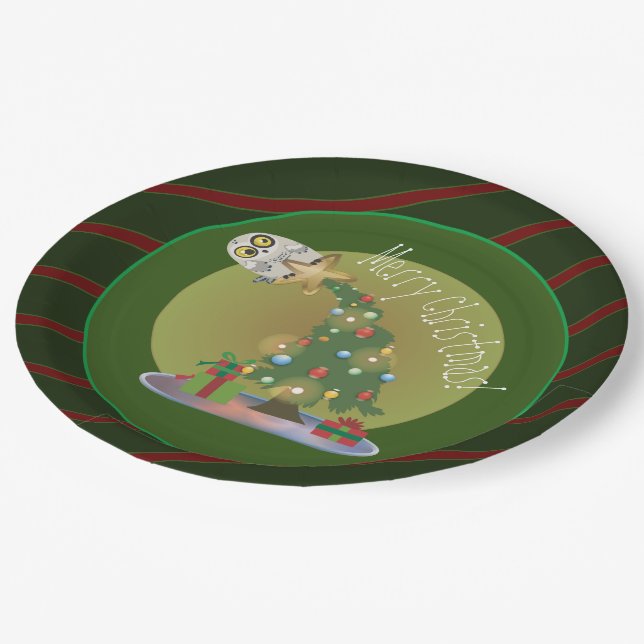 Christmas Tree Owl Holiday  Paper Plate (Angled)
